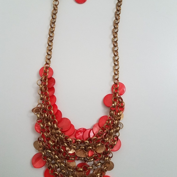 $10 Orange Statement Necklace with Earrings - Picture 5 of 6